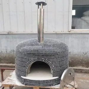 Grote Tafel Commerciële Bbq Houtskool Steen Mozaïek Hout Vuur Pizza Oven Outdoor Voor Restaurant