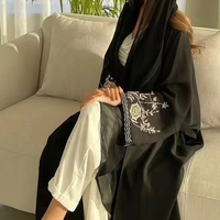 Lanna Style Noir Abaya Femme Robe Musulmane Abaya Musulim Femme Fleur Broderie Diamants Musulmane Abaya FK809-F413