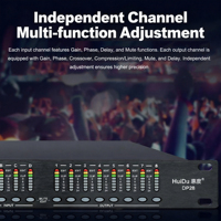 HuiDu DP46 Procesador de Audio Digital Profesional, Sistema de Gestión de Altavoces DSP Matrix, Metálico, 4/8 Canales, Montaje en Rack, Cableado/Inalámbrico, 31 Bandas
