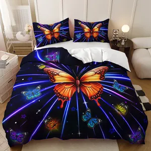 3d dicetak penutup selimut emas kupu-kupu ratu/ukuran penuh/kembar set tempat tidur