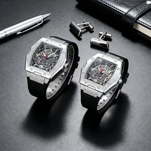 Reloj de Cuarzo para Hombre con Esfera Hueca Estilo Barril de <span class=keywords><strong>Vino</strong></span>, Correa de Silicona Impermeable, Diseño Moderno para Negocios, Modelo KW602 - Product Image 2