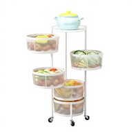 Étagère de rangement métallique rotative moderne à 5 niveaux, 360 degrés, gain de place, panier roulant pour fruits et légumes de cuisine