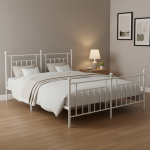 Struttura letto matrimoniale in acciaio verniciato a polvere bianca, letto rettangolare in metallo, mobili tradizionali per camera da letto - Product Image 2