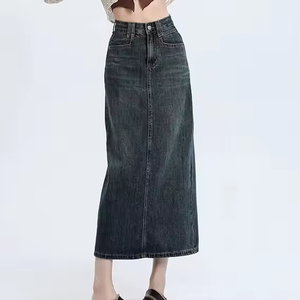 Falda Maxi Vaquera de <span class=keywords><strong>Mujer</strong></span> con Bolsillos, de Cintura Alta, Estilo A-Line, Elástica y a la Moda, Venta al por Mayor - Product Image 1