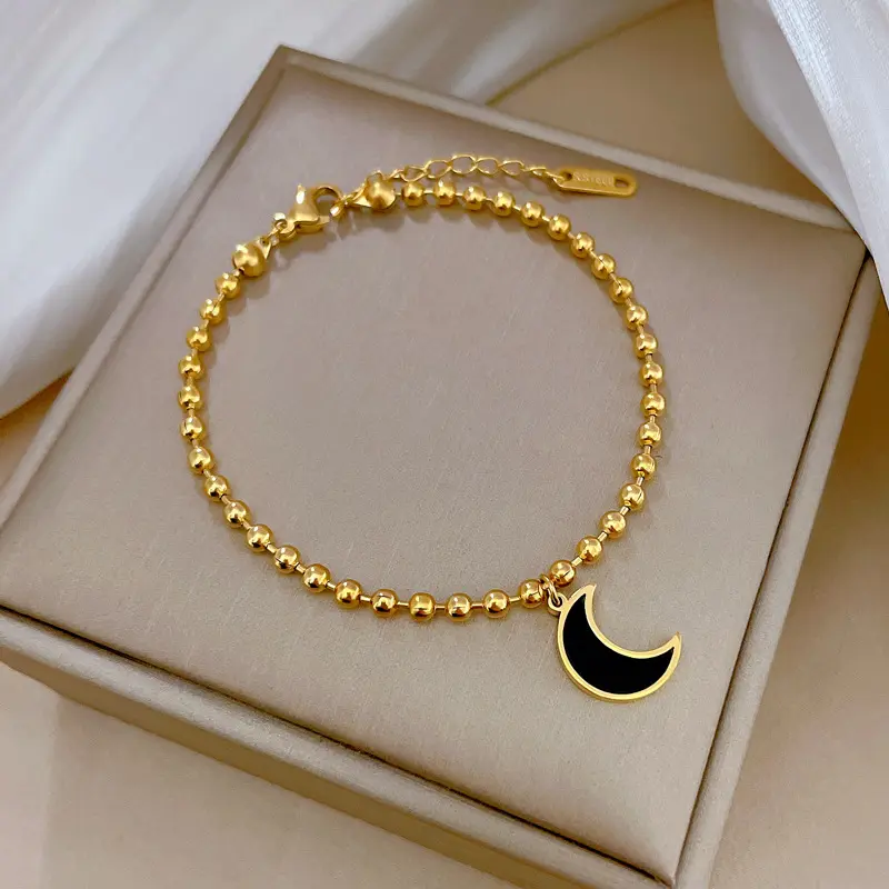 Wholesale Fashion Jewelry Moon Pendant Bracelet Chain Stainless Steel Bead Bracelet Bangles Charm Bracelets