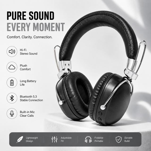 Hot Selling High Fidelity Over-Ear Wireless Headphones for V5.4 Digital Display 3-5 Hours Playtime for Travel Aviation Use