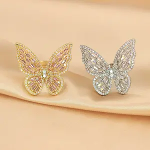 Luxury Hollow Butterfly Crystal Rings Ins Rhinestone Zircon Adjustable Rings For Women