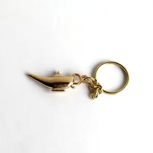 Wholesale Custom Zinc Alloy 3d Gold Aladdin Lamp Shape Metal Keychain