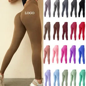 Custom Logo Yoga Clothes Sets Workout Fitness Gym Activewear High Waisted Seamless Yoga Leggings Pants For Women