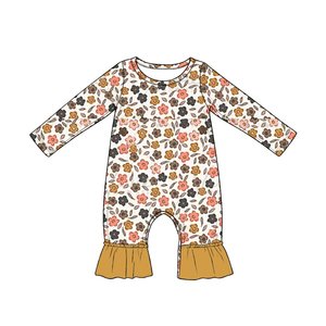 LR3028 Conjunto de pelele personalizado para bebés y niños, al por mayor, con estampado de rayas, flores y cuadros, pelele de manga larga para niña. - Product Image 2