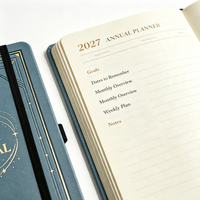 Carnet de notes personnalisé bleu en PU à couverture rigide 2027, motif boussole, avec élastique, agenda annuel, journal, cadeau