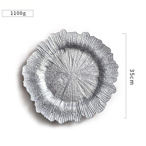 Assiettes de présentation en verre à bord irrégulier doré, écologiques, 13 pouces, vente en gros directe usine, plateau à fruits coloré - Product Image 6