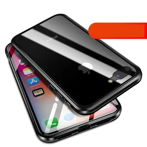 磁性吸附外壳适用于iPhone 6 Plus前背部全身保护钢化玻璃翻盖，带金属框架