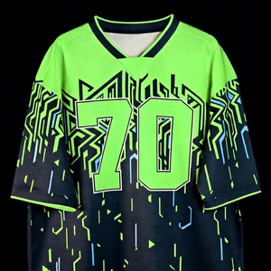 Maillot de football NFL sportif personnalisé PUFFIN SPORTS pour homme, manches courtes, épaules tombantes, motif géométrique, col en V, séchage rapide, coupe classique - Product Image 1