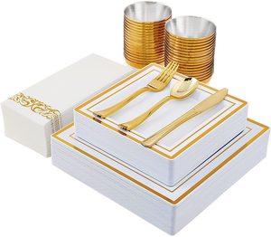Ensemble <span class=keywords><strong>de</strong></span> vaisselle en plastique jetable Parties Restaurants comprend des assiettes jetables Dîner <span class=keywords><strong>Dessert</strong></span> Ensemble <span class=keywords><strong>de</strong></span> vaisselle jetable Hôtels - Product Image 1