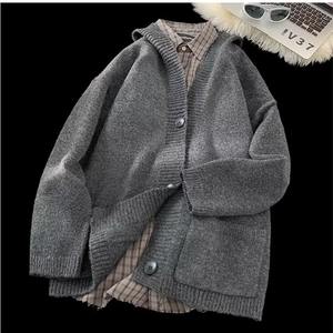 Suéter Abrigo Holgado y Cálido para Otoño e Invierno, Estilo Informal, Cárdigan de Punto con Capucha, Simple y Versátil - Product Image 4