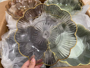 Vajilla DE FÁBRICA DE Yiwu de China, cuenco con borde dorado transparente, tira Vertical, plato para servir comida, plato de fruta para el hogar diario - Product Image 4
