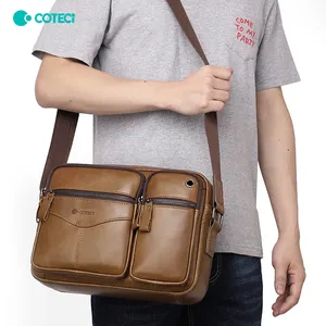 Coteci Unisex in vera pelle di vacchetta a tracolla borsa a tracolla Casual Multi-funzionale borsa Messenger da uomo stile donna