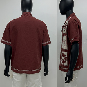 250 su misura Gsm Drop spalla t Shirt <span class=keywords><strong>camicia</strong></span> <span class=keywords><strong>di</strong></span> cotone estate floreale ricamato Oversize manica corta da uomo <span class=keywords><strong>camicia</strong></span> <span class=keywords><strong>di</strong></span> <span class=keywords><strong>lino</strong></span> <span class=keywords><strong>marrone</strong></span> - Product Image 2