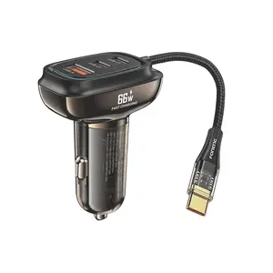 FONENG PD66W Cargador de coche eléctrico de carga rápida Adaptador de cargador AC EV transparente Adaptador USB Dual Tipo-c con cable tipo C