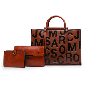 Wholesale emboss letter design lady bags women handbag set 3 pcs tote bags for women
