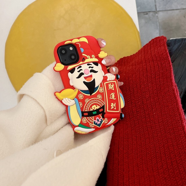 Lucky God Wealth New Year Cartoon Design Mobile Phone Cases Soft Silicone 360 Protection Shockproof for 11-15 Pro Series