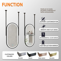 Modern Ceiling Hanging Mirror LED Oval Wall Mounted Smart Touch Anti Fog Hotel Bathroom Suspended Mirror with Light for Vanity