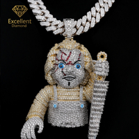 Oferta Especial: Colgante de Plata de Ley 925 con Moissanita, Estilo Hip Hop, con Personaje de Terror en 3D, para Hombre, Estilo Urbano