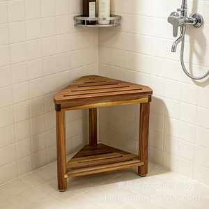 Tabouret de salle de bain en bois Shi Miao à double niveau avec rangement, antidérapant, siège de douche creux pour utilisation en coin de baignoire - Product Image 2