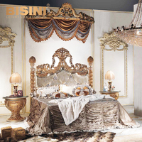 Français de luxe Versailles Style Or Antique Encadrée Couronne Lit Rembourré avec Crème Blanc Capitonné En Cuir