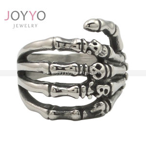 스테인리스 스틸 펑크 고딕 핸드 본 링 유령 발톱 스컬 패션 바이커 반지 - Product Image 1