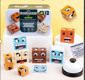 Jouet éducatif le plus populaire : blocs d'expressions pour enfants et <span class=keywords><strong>parents</strong></span>, jeu interactif, blocs de visages en bois, jouet de cognition pour enfants - Product Image 3