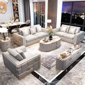 Sofa Kulit Buatan, Lampu Modern, Ruang Tamu, Minimalis Italia, Kombinasi 3 Orang