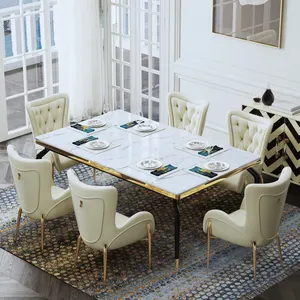 लक्जरी कस्टम आधुनिक डिजाइन आयत संगमरमर शीर्ष 4 सीटर 6 सीटों वाले खाने की मेज सेट खाने की मेज भोजन कक्ष फर्नीचर