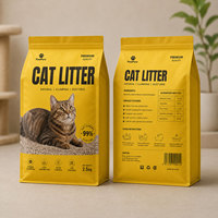 Emballage personnalisé pour litière pour chat, pochette zippée, plastique recyclable, fond plat, logo personnalisé, sac pour nourriture pour animaux ou litière pour chat