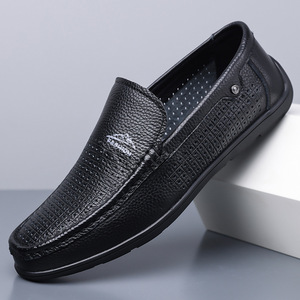 Mocasines de cuero para hombre, con punta redonda, sin cordones, forro de malla transpirable, suela de goma, zapatos casuales para todas las estaciones - Product Image 4