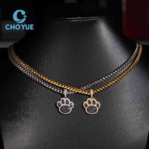 Colgante de Plata de Ley 925 con Huella de Animal, Joyería Hip Hop con Moissanita, Colgante Hip Hop Personalizado con Moissanita para Hombre - Product Image 6