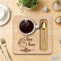 Posavasos Cuadrado de Madera Estilo Retro con Ranura para Cuchara Reutilizable, Regalo para Amantes del Café, Regalo del Día del Padre para Papá