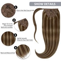 Queue de cheval en cheveux humains vierges européens 100 % naturels, ondulés, double épaisseur, avec cordon de serrage, 10g, vente en gros