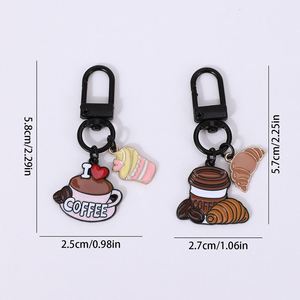 Porte-clés et pendentif de sac de téléphone portable personnalisable, motif dessin animé mignon, tasses à café, croissants et cupcakes, style art moderne d'usine - Product Image 2