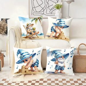 Gnomes mignons profondément décontractés en vacances à la plage, avec des châteaux <span class=keywords><strong>de</strong></span> <span class=keywords><strong>sable</strong></span>, <span class=keywords><strong>de</strong></span> la musique et des boissons aux noix <span class=keywords><strong>de</strong></span> coco sur un canapé confortable. - Product Image 2