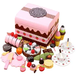 CMC חדש עץ עוגת לשחק צעצועים לילדים, פופולרי עץ צעצוע עוגת יום הולדת לילדים, עץ מטבח צעצוע עוגת לשחק סט
