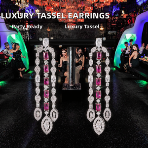 00091 <span class=keywords><strong>YOOHOO</strong></span> Dubaï Luxe Tendance Laiton Pampilles Cristal Zircon Cubique Boucles d'Oreilles Pendante Femme Mariage Fête Plaqué Or Rhodié - Product Image 2