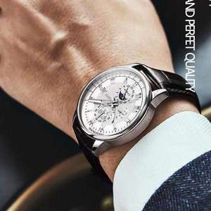 For 908 Men's <b>Watch</b> Alloy <b>Case</b> 20mm Leather Band Quartz Waterproof Luminous Pointer Calendar Everyday Casual Business <b>Watch</b> - Product Image 2