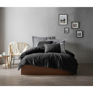4 pièces, 100% coton, ensemble de couette uni, noir-gris, pour usage domestique - Product Image 3
