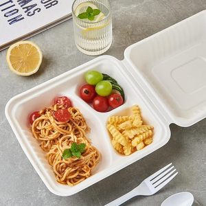 Contenants alimentaires à emporter Bio Natural Clamshell avec couvercles 21cmX21CM - Product Image 4