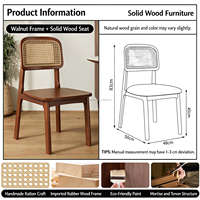 Chaise de salle à manger en rotin et bois massif, structure en bois d'hévéa, assise pliable, style moderne pour la maison, le restaurant, le café