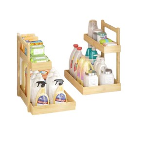 Bamboo Two Tier Bathroom <b>Shelf</b> Cosmetic Storage Organizer Rectangular <b>Desktop</b> Rack For Toiletries And Towels - Product Image 5