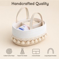 Panier de rangement en corde de coton avec logo à pompons couleur personnalisée, sac à couches bohème OEM ODM avec séparateur pour cadeau de naissance