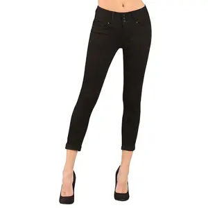 جينز أسود عالي الجودة لرفع المؤخرة مكبل ، جينز ضيق للنساء